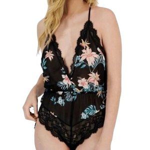 I.N.C. International Concepts Lace Chiffon Floral Lingerie Bodysuit LARGE (245)